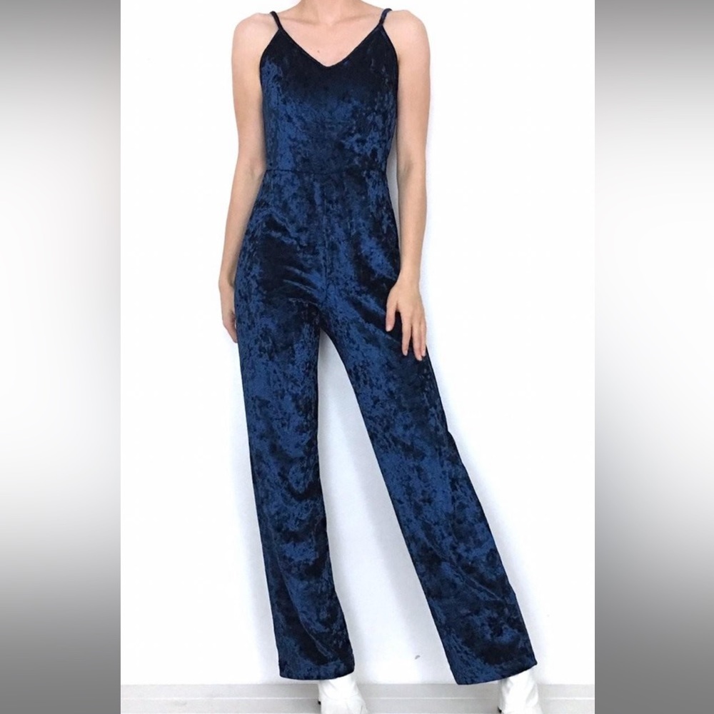 Dark blue velvet jumpsuit
